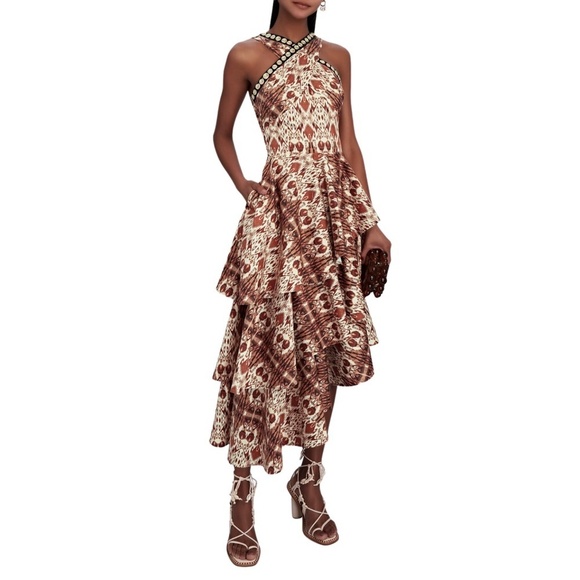 NWT Autumn Adeigbo Signy Tiered Asymmetrical Dress Sz. 8 - Picture 1 of 5